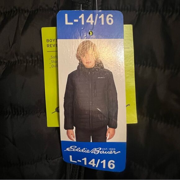 Eddie Bauer Kids Jacket Reversible Hooded Fleece Water-Resistant Boys Sz L Black - Picture 6 of 11